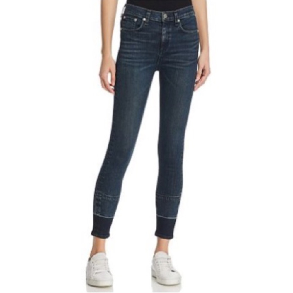 Rag & bone High Rise Ankle Skinny Jeans in Dark Blue Vee released hem